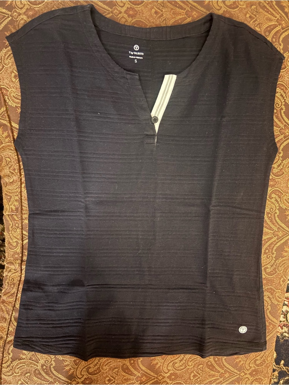 Talbots petite Black Sleeveless Split V Henley Top